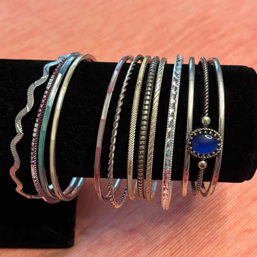 Bundle of Silver Tone Bangle Bracelets
